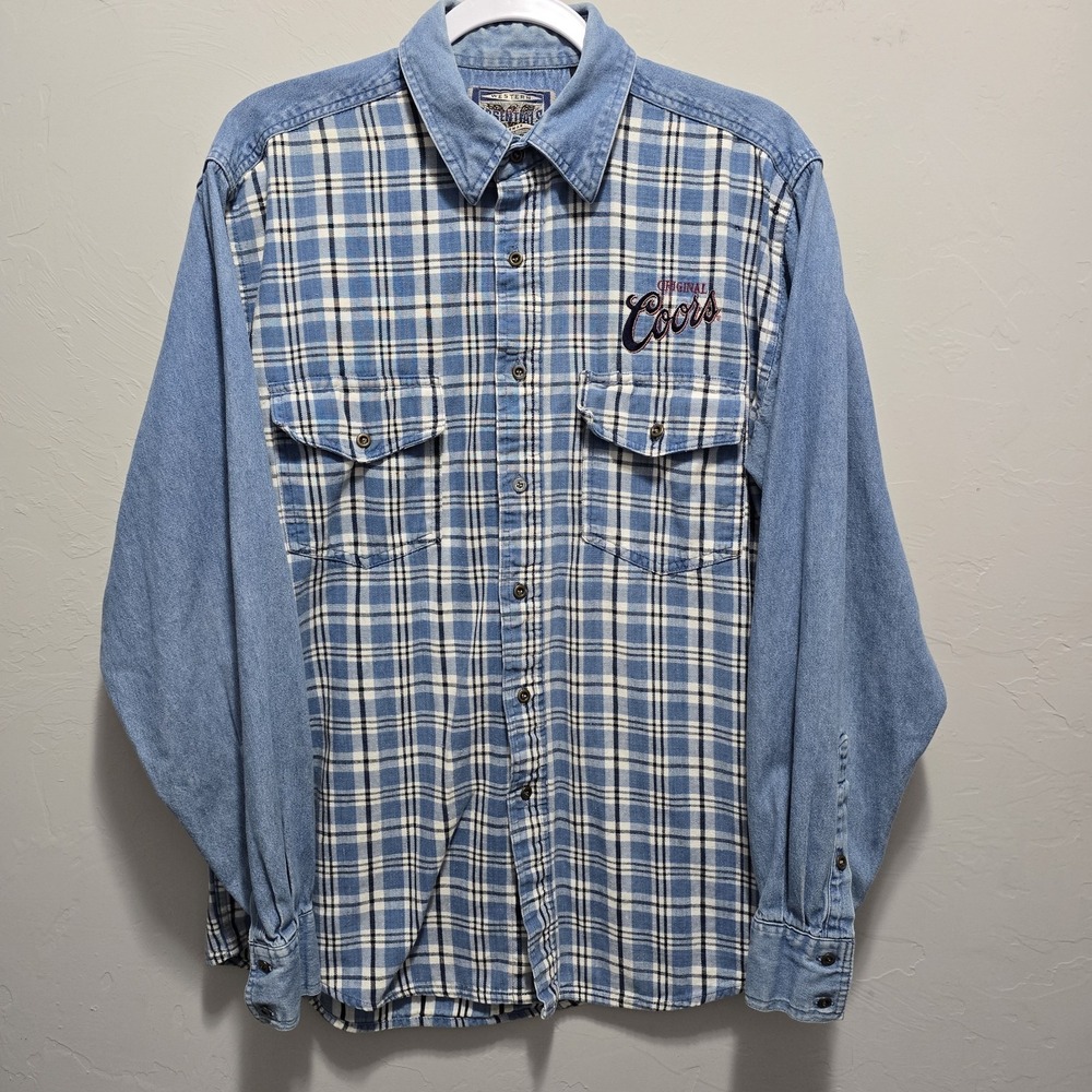 Vtg Western Essentials Karman Coors Beer Shirt Mens Medium 100% Cotton
